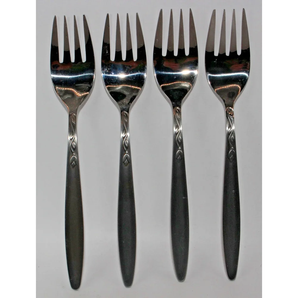 Vintage Set of 4 Amefa Tulip Time pattern stainless salad forks Holland 5 7/8